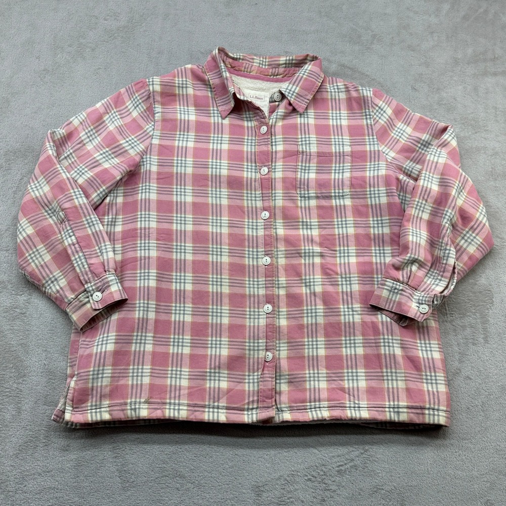 LL Bean Flannel Shirt Women Pink Plaid Fleece Lined Button Front Gorpcore Cozy